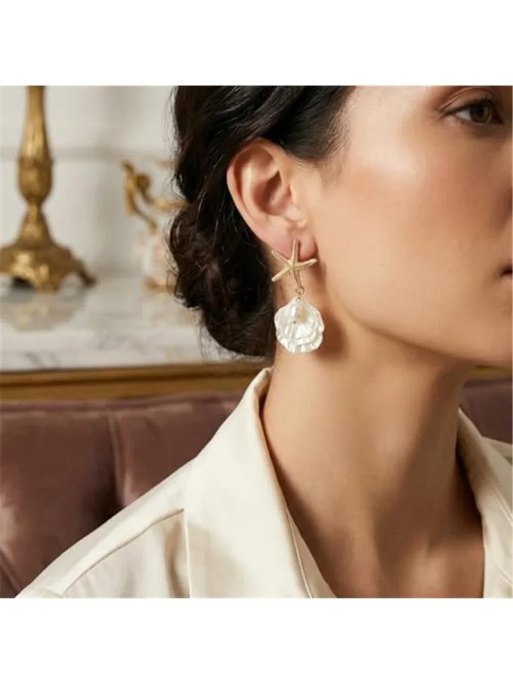 Cute Beachy Starfish Shell Drop Earrings